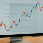 Candlestick stock chart on a desktop display with Fibonacci retracement levels from swing low to swing high, highlighting potential intraday reversal zones.