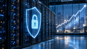 Illustration showing how the growth of AI agents creates new cybersecurity risks and increases demand for security services.