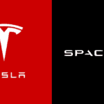 Tesla and SpaceX logos side by side, representing a potential merger between Elon Musk’s two companies.