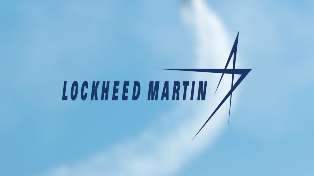 Lockheed Martin corporate logo representing a leading global defence and aerospace contractor, supported by long-term Pentagon contracts and strong sector demand.
