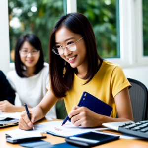 An image of two young women attentively studying their laptop screen, exploring online personal finance tools available in Singapore to make their financial journey more enjoyable and convenient.