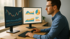 a man looking at the charts